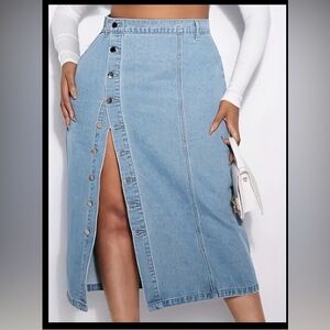 Plus Sized Denim Button Down Skirt